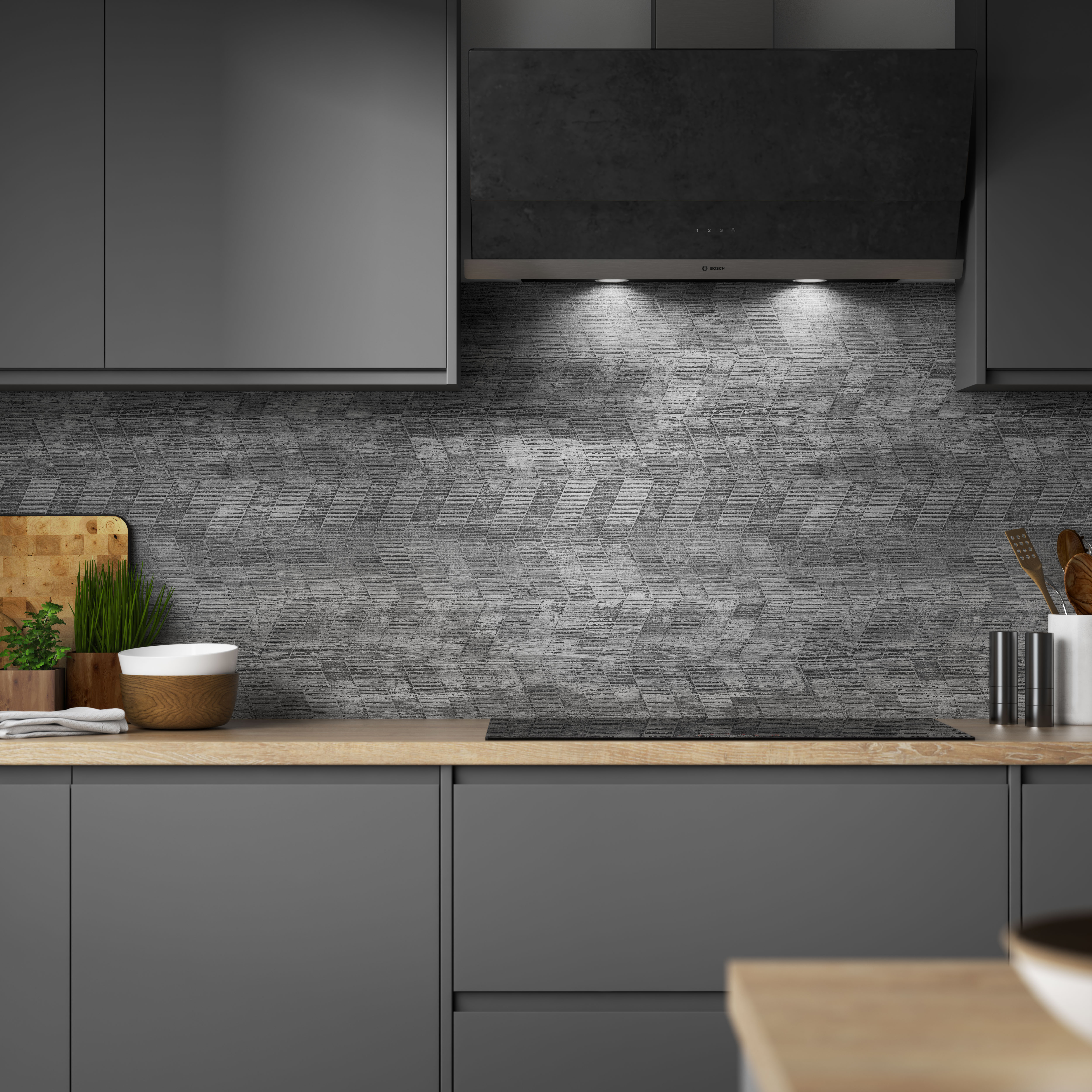Industrial Elegance: Wilsonart Alloy Gallery Concrete Chevron Kitchen Splashbacks