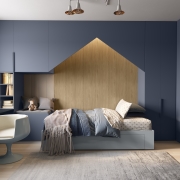 Cozy Retreat: Blue Hues and Natural Wood Accents